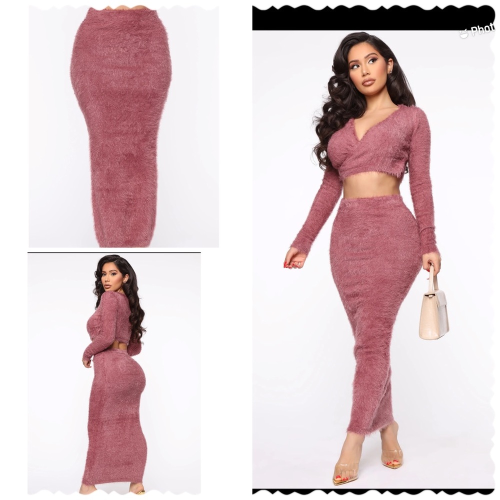 Fashion nova two piece fuzzy skirt set